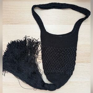Zara Black Knit Shoulder Bag with Fringe